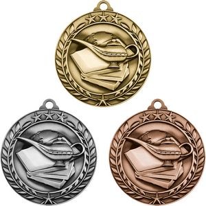 Stock Small Academic & Sports Laurel Medals - Book & Lamp