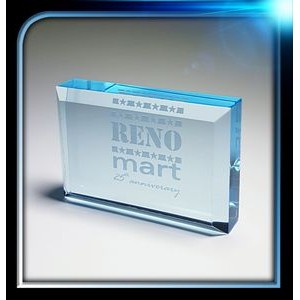 Corporate Series Blue Rectangle Paper Weight w/Bevel on Top (3"x2"x3/4")