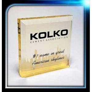 Corporate Series Gold Acrylic Square Paperweight w/Bevel on Top (3 1/2"x3 1/2")