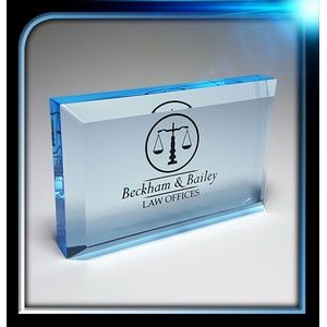 Corporate Series Blue Rectangle Paper Weight w/Bevel on Top (4"x2 1/2"x3/4")