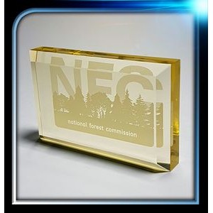 Corporate Series Gold Rectangle Paper Weight w/Bevel on Top (4"x2 1/2"x3/4")