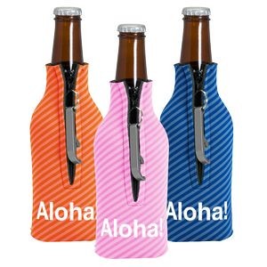 Zipper Bottle Coolie Cover w/Blank Bottle Opener (4CP)