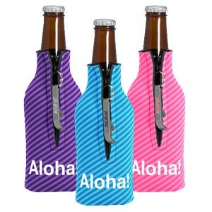 Zipper Bottle Coolie Cover w/1 Color Bottle Opener (4CP)