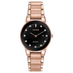 Citizen Ladies Axiom Eco-Drive Watch, Pink Gold-tone SS with Black Dial