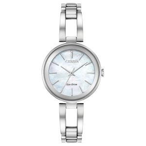 Citizen Ladies' Axiom Eco-Drive Watch, Silver-Tone Stainless Steel with White Mother Of Pearl Dial