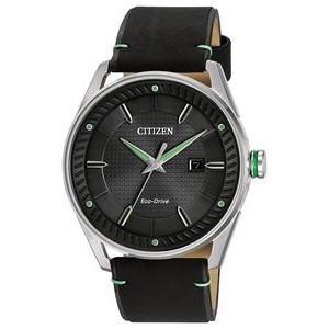 Citizen Men's Drive Eco-Drive Watch, Black Strap and Black Dial with Green Accents