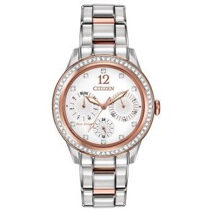 Citizen Ladies Silhouette Crystal Eco-Drive Watch, Pink Gold-Tone Two-Tone, White Dial and Crystals
