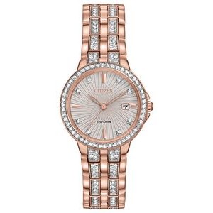Citizen Ladies' Silhouette Eco-Drive Watch, Pink Gold-tone with Two-tone Dial and Swarovski Crystals