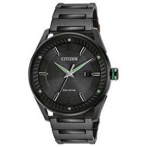 Citizen Men's Drive CTO Eco-Drive Watch, Black SS with Black Dial and Green Accents