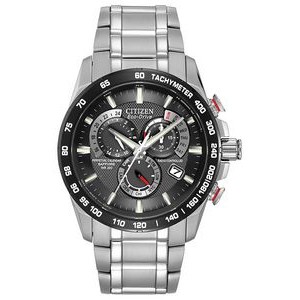 Citizen Eco-Drive Silver & Red Trim Perpetual Chrono A-T Watch