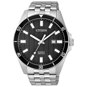 Citizen Men's Quartz Watch, Silver-tone with Black Dial and Black Accents