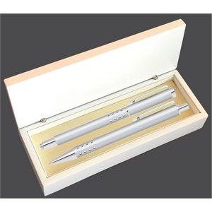 Dot Grip Pen Set Series- Silver Pen and Roller Pen Set, Crescent Moon Shape Clip, white gift box