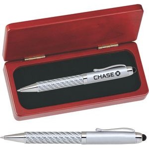 FIBERTEC Series Stylus Pen, silver pen barrel stylus pen with rosewood color gift box