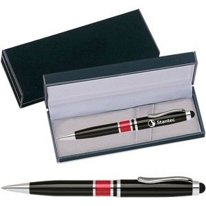Vienna Series -Marble Ring, Stylus Ball Point Pen- black pen barrel with red marble ring accent