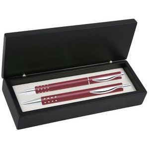 Dot Grip Pen Set Series- Red Pen and Roller Pen Set, Crescent Moon Shape Clip, black wood gift box