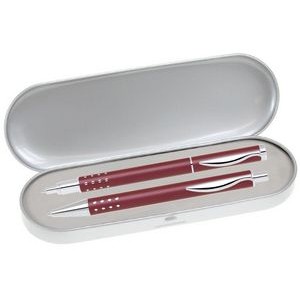 Dot Grip Pen Series - Red Pen and Roller Pen Gift Set, Silver Dots Grip, Crescent Moon Shape Clip