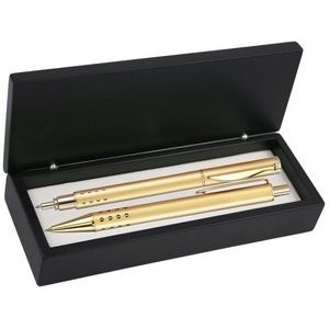 Dot Grip Pen Set Series- Gold Pen and Roller Pen Set, Crescent Moon Shape Clip, black wood gift box