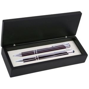 JJ Series Gunmetal Stylus Pen and Pencil Set in Black wood Presentation Gift Box