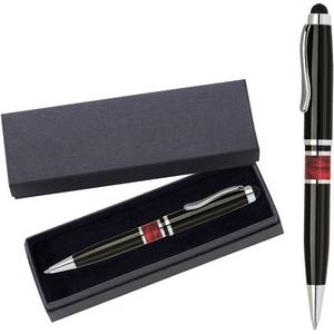 Vienna Series -Marble Ring, Stylus Ball Point Pen- black pen barrel with red marble ring accent