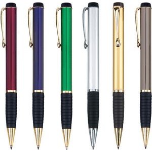 MYSA II Series green color ball point pen - brass metal barrel, gold trim, with rubber grip