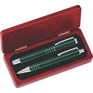 Dot Grip Pen Set Series- Green Pen and Roller Pen Set, Crescent Moon Shape Clip, Rosewood gift box