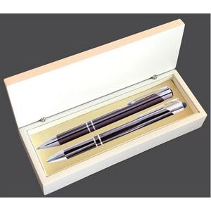 JJ Series Gunmetal Stylus Pen and Pencil Set in white wood Presentation Gift Box