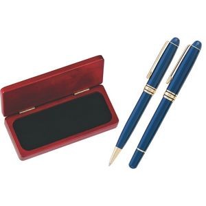 MB Series Pen and Roller Pen Gift Set in Rosewood gift box - blue pen set