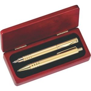 Dot Grip Pen Set Series- Gold Pen and Roller Pen Set, Crescent Moon Shape Clip, Rosewood gift box