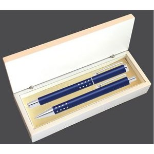 Dot Grip Pen Set Series- Blue Pen and Roller Pen Set, Crescent Moon Shape Clip, white gift box