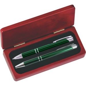 JJ Series Green Stylus Pen and Pencil Set in Rosewood Presentation Gift Box