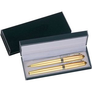 AC Series Pen and Roller Pen Gift Set - Gold Pen and Roller Pen with chrome rings accent