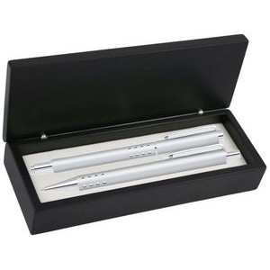 Dot Grip Pen Set - Silver Pen and Roller Pen Set, Crescent Moon Shape Clip, black wood gift box