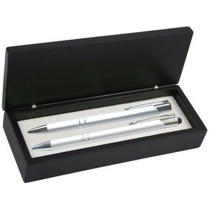 JJ Series Silver Stylus Pen and Pencil Set in Black wood Presentation Gift Box