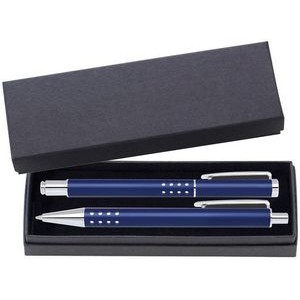 Dot Grip Pen Series - Blue Pen and Roller Pen Gift Set, Silver Dots Grip, Crescent Moon Shape Clip
