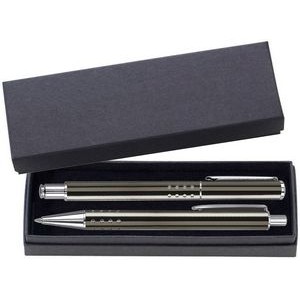 Dot Grip Pen Series - Gunmetal Pen and Roller Pen Gift Set, Dots Grip, Crescent Moon Shape Clip