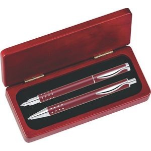 Dot Grip Pen Set Series- Red Pen and Roller Pen Set, Crescent Moon Shape Clip, Rosewood gift box