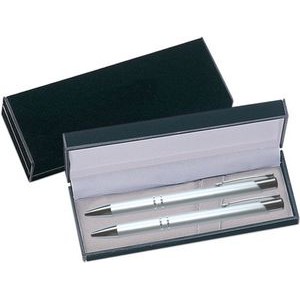 JJ Series Pen and Pencil Gift Set in Black Velvet Gift Box - Silver pen and pencil