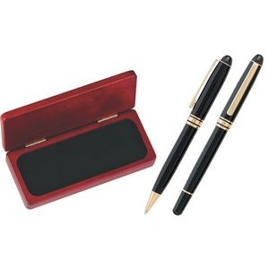 MB Series Pen and Roller Pen Gift Set in Rosewood gift box - black pen set