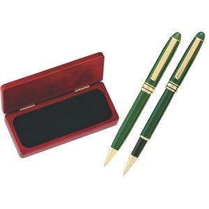 MB Series Pen and Roller Pen Gift Set in Rosewood gift box - green pen set