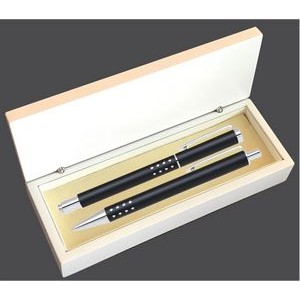 Dot Grip Pen Set Series- Black Pen and Roller Pen Set, Crescent Moon Shape Clip, white gift box
