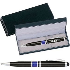Vienna Series -Marble Ring, Stylus Ball Point Pen- black pen barrel with blue marble ring accent