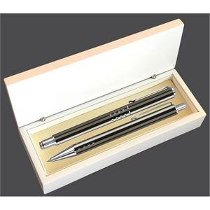 Dot Grip Pen Set Series- Gray Pen and Roller Pen Set, Crescent Moon Shape Clip, white gift box
