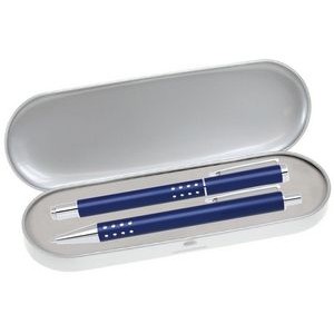 Dot Grip Pen Series - Blue Pen and Roller Pen Gift Set, Silver Dots Grip, Crescent Moon Shape Clip