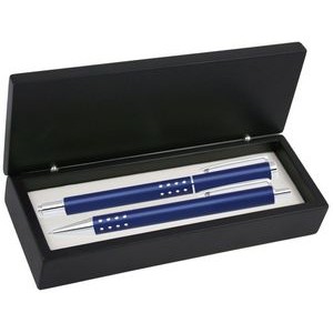 Dot Grip Pen Set Series- Blue Pen and Roller Pen Set, Crescent Moon Shape Clip, black wood gift box