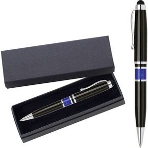 Vienna Series -Marble Ring, Stylus Ball Point Pen- black pen barrel with blue marble ring accent