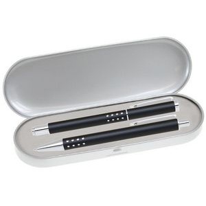 Dot Grip Pen Series - Black Pen and Roller Pen Gift Set, Silver Dots Grip, Crescent Moon Shape Clip