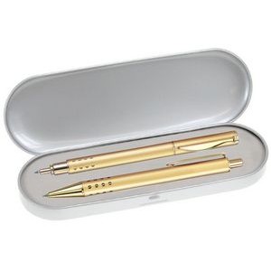 Dot Grip Pen Series - Gold Pen and Roller Pen Gift Set, Silver Dots Grip, Crescent Moon Shape Clip