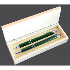 JJ Series Green Stylus Pen and Pencil Set in white wood Presentation Gift Box