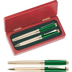 WM Series Pen and Roller Pen Gift Set in Rosewood gift box - green pen set