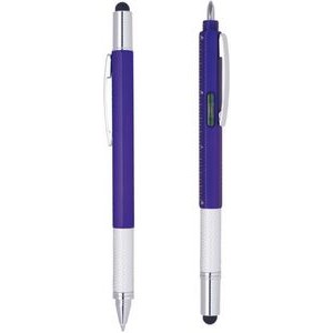 Multi-Function Tool Pen with stylus, ruler, level tool, fillips and flathead screw drive - Purple